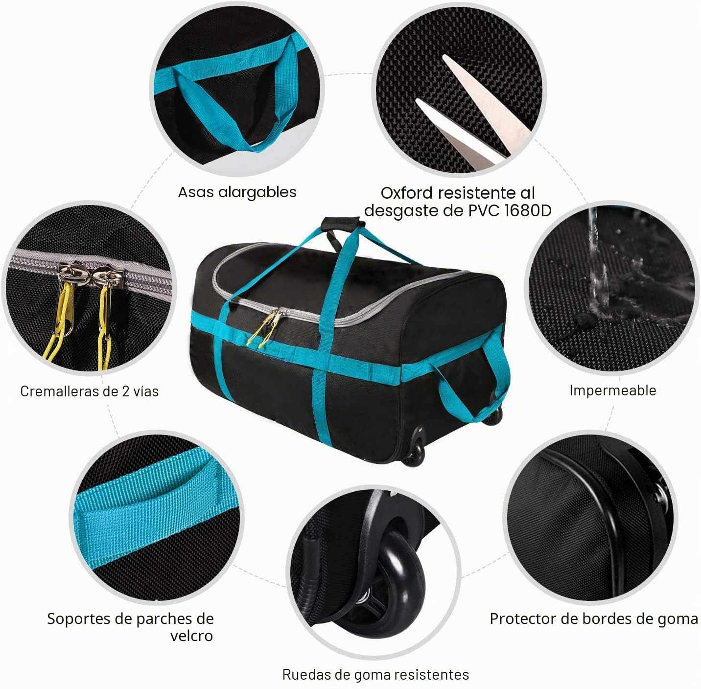 Bolsa de viaje grande con ruedas, plegable, portátil, versátil, Black-85l, 85 Liter, Clásico | Bolsa de viaje para vacaciones, viajes, acampada o fin de semana, resistente, resistente