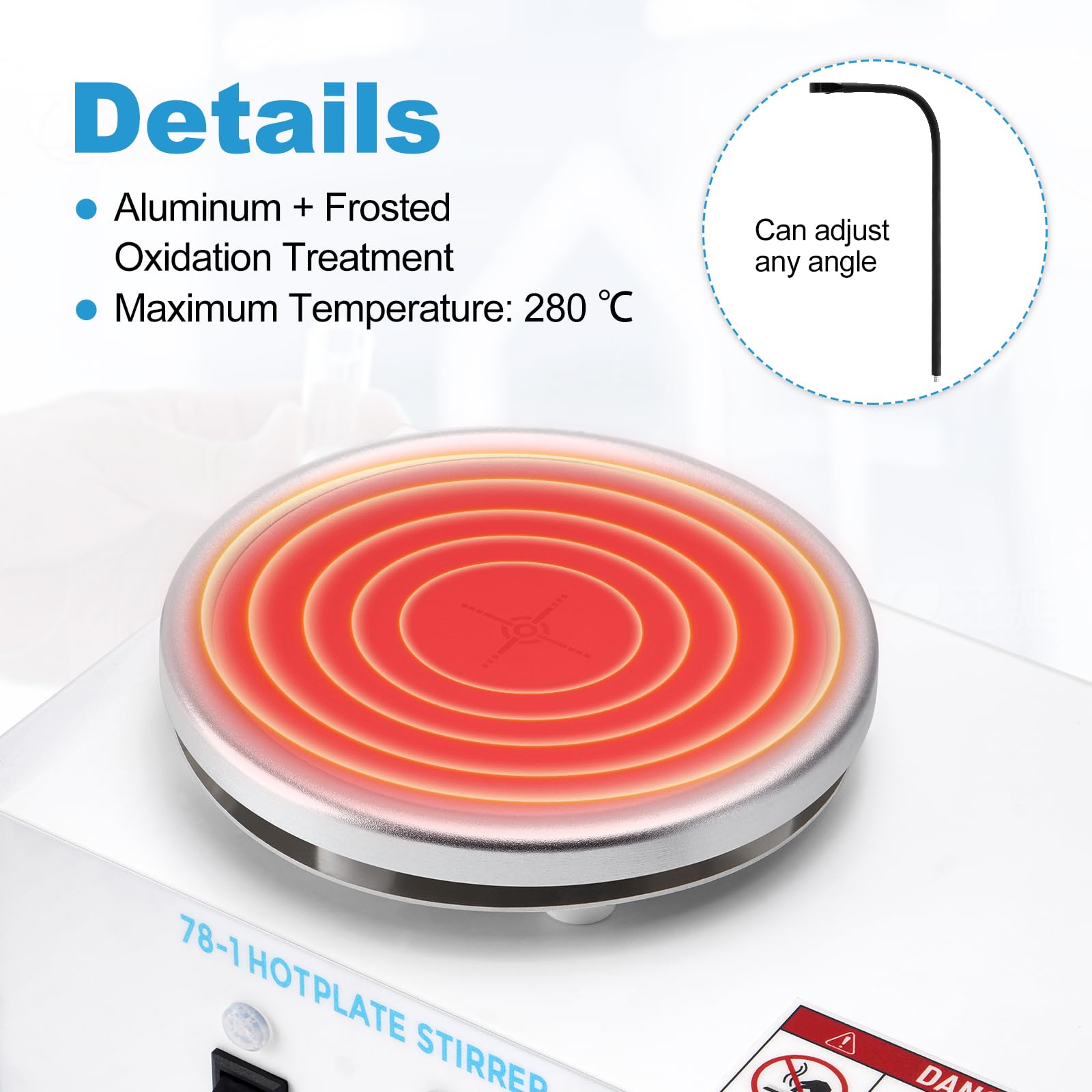 Agitatore magnetico con piastra riscaldante da 1,5L, 100-2600 giri/min, 280°C, 120mm con sensore PT1000, supporto pieghevole, agitatore magnetico con piastra riscaldante, miscelatore