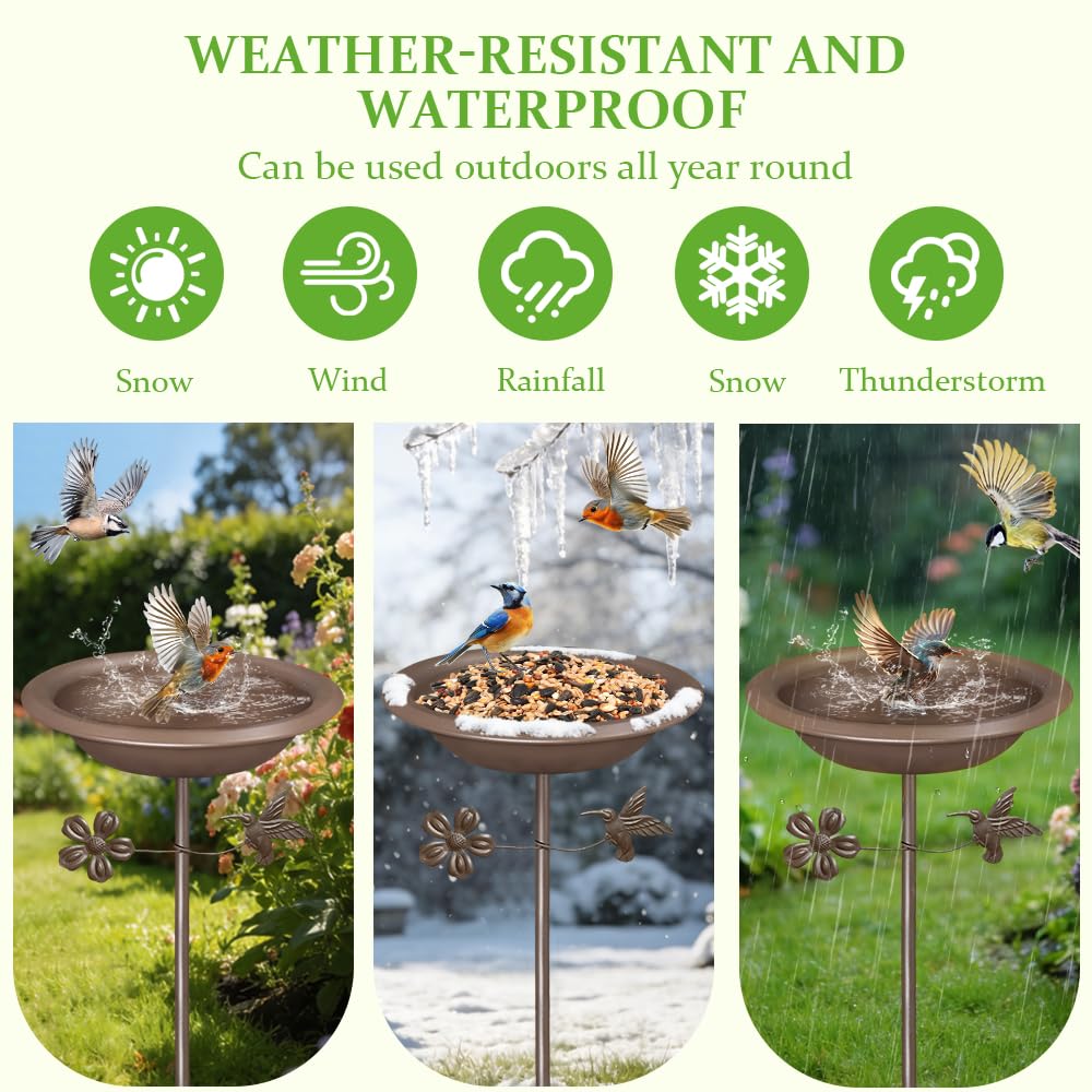 Bseical Vogeltränke Stehend, Vogelbad für Draußen Garten, Metall Vogelbecken Schüssel Wassertränke für Vögel, Vogeltränke Winterfest Futter Wasserschale Bird Bath, 86 x27cm - 4
