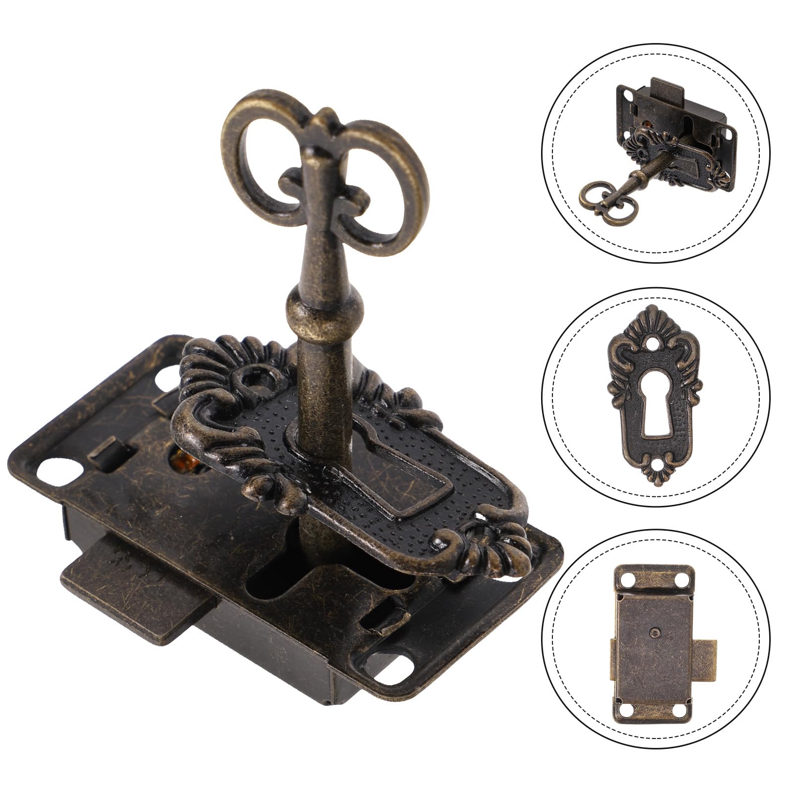 Gadpiparty Antique Lock 1 Set Set Desk Locks for Drawers with Key with Key Antique Cabinet Lock and Three piece Suit Liquor Cabinet Lock Cupboard Locks for Adults Old Fashioned Furniture - Image 4