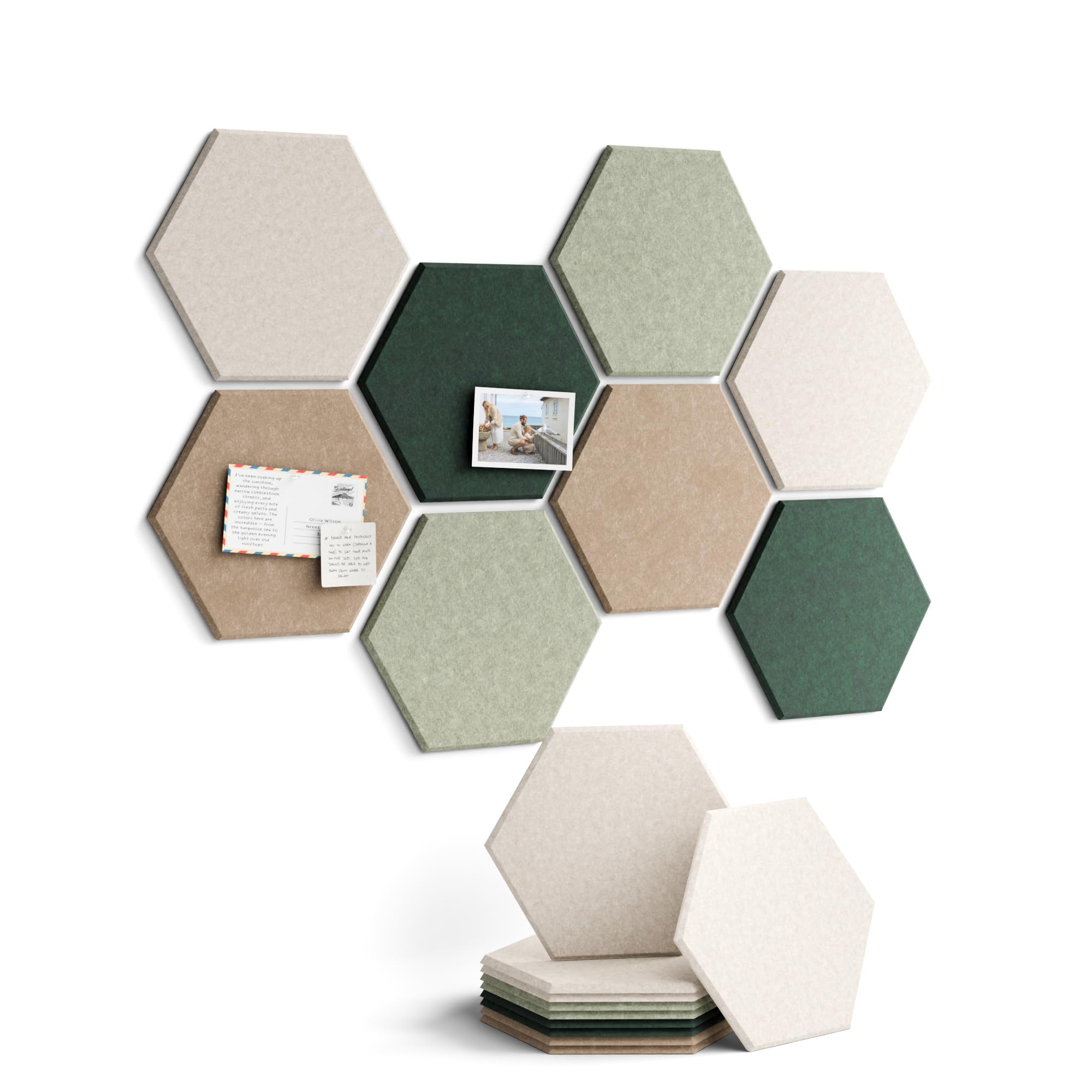 Fluxynara Hexagon Cork Board Alternative for Walls Decor-8-Pack Felt Bulletin Board Tiles,with 30 Pushpins,50 Adhesive Tabs for Office,Classrooms & Home Pin Board Felt Board-Nordic Moss