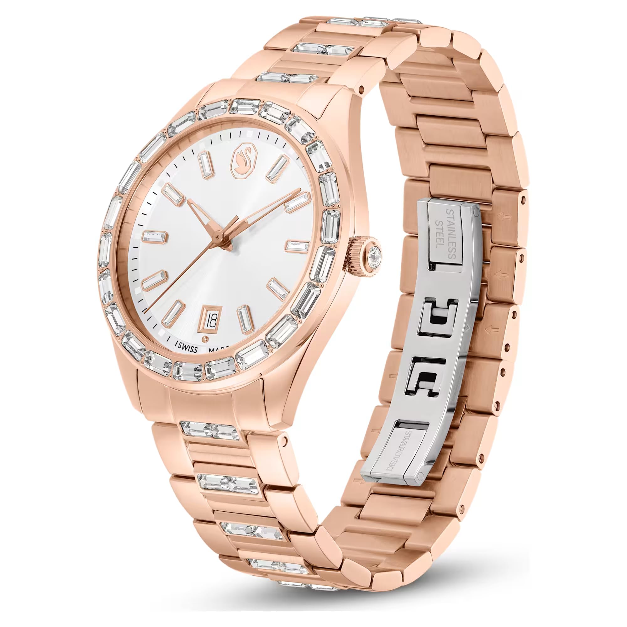 Swarovski Orologio Matrix date, Fabbricato in Svizzera, Bracciale di metallo, Tono oro rosa, Finitura in tono oro rosa