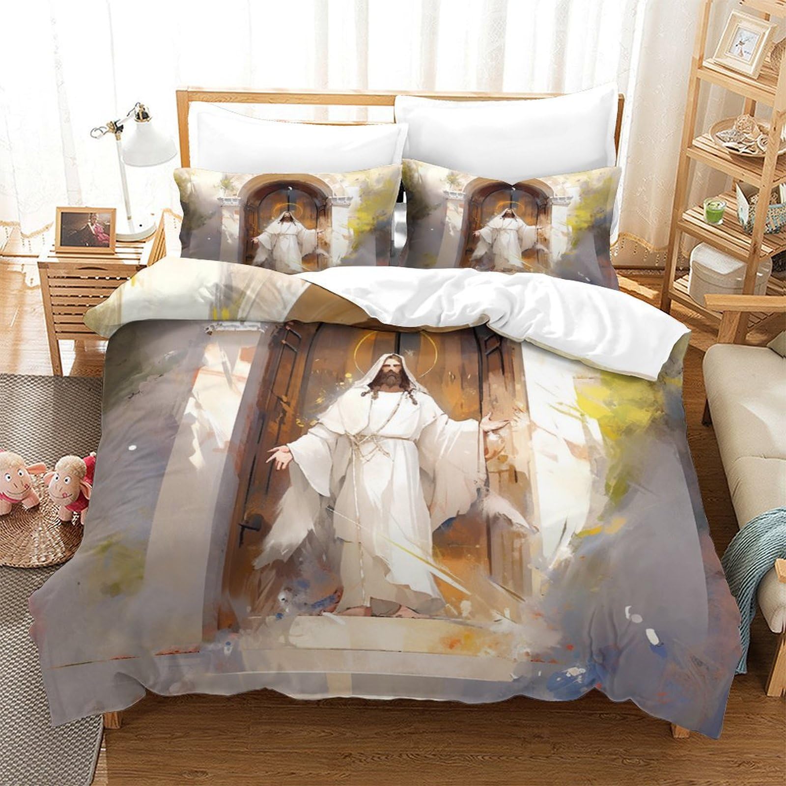 GAOYUCHUN Jesus Duvet Cover 3 PCS Hotel Quality Quilt Cover Bedding Set Bed Covers with Pillowcases with Zipper Closure Ultra Soft Hypoallergenic Microfiber Double（200x200cm）