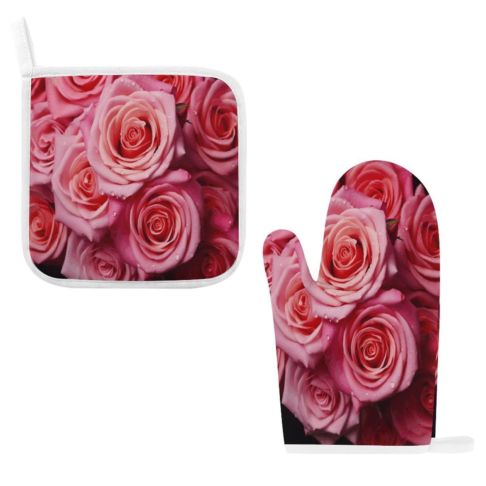 Fodpand Style Elegant Rose Flower Oven Mitts And Pot Holders Sets
