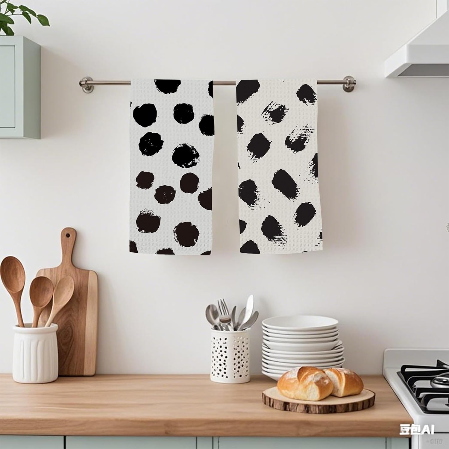 Polka Dot Black Hand Towels Set of 2 Absorbent Kitchen Towels Dish Towel for Home Bathroom Gym Hotel Holiday Decor,16x24 Inch - Image 5