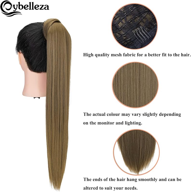 Cybelleza Csatos Lófarok Póthaj - 60 cm Egyenes Hajhosszabbítás, 125g, Aranybarna, Hipoallergén, Tartós Hajsűrítés Nőknek