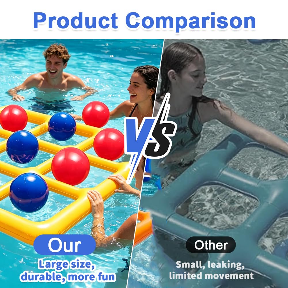 Giocattolo gonfiabile per piscina Tic Tac Toe 3 x 3, gioco gonfiabile con 10 palline e pompa ad aria, giocattolo gonfiabile per piscina, giocattolo per piscina, per feste in piscina