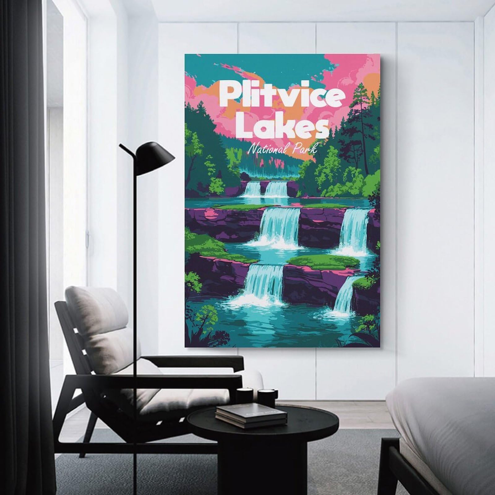 Junmoney Home Decor Wall Art Plitvice Lakes National Park Illustration, 20x30inch(50x75cm), for Workspace Walls, Study Corners Or Bedrooms, A Smart Decor Choice for Study Walls