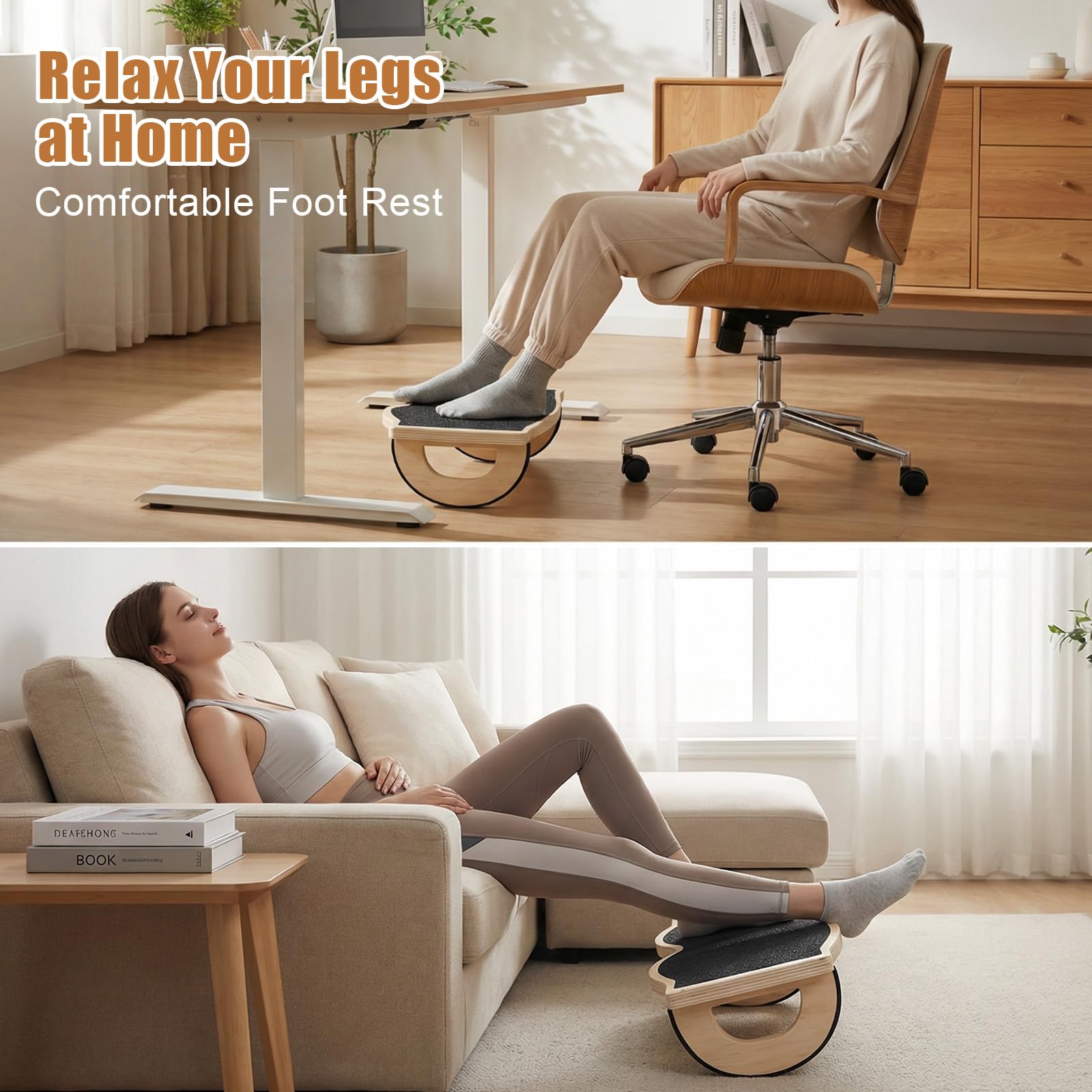 Poggiapiedi da Scrivania in Legno, Poggiapiedi da Ufficio con Superficie Antiscivolo, Footrest under Desk, Rocker Balance Board, Migliora la Postura e la Circolazione Sanguigna
