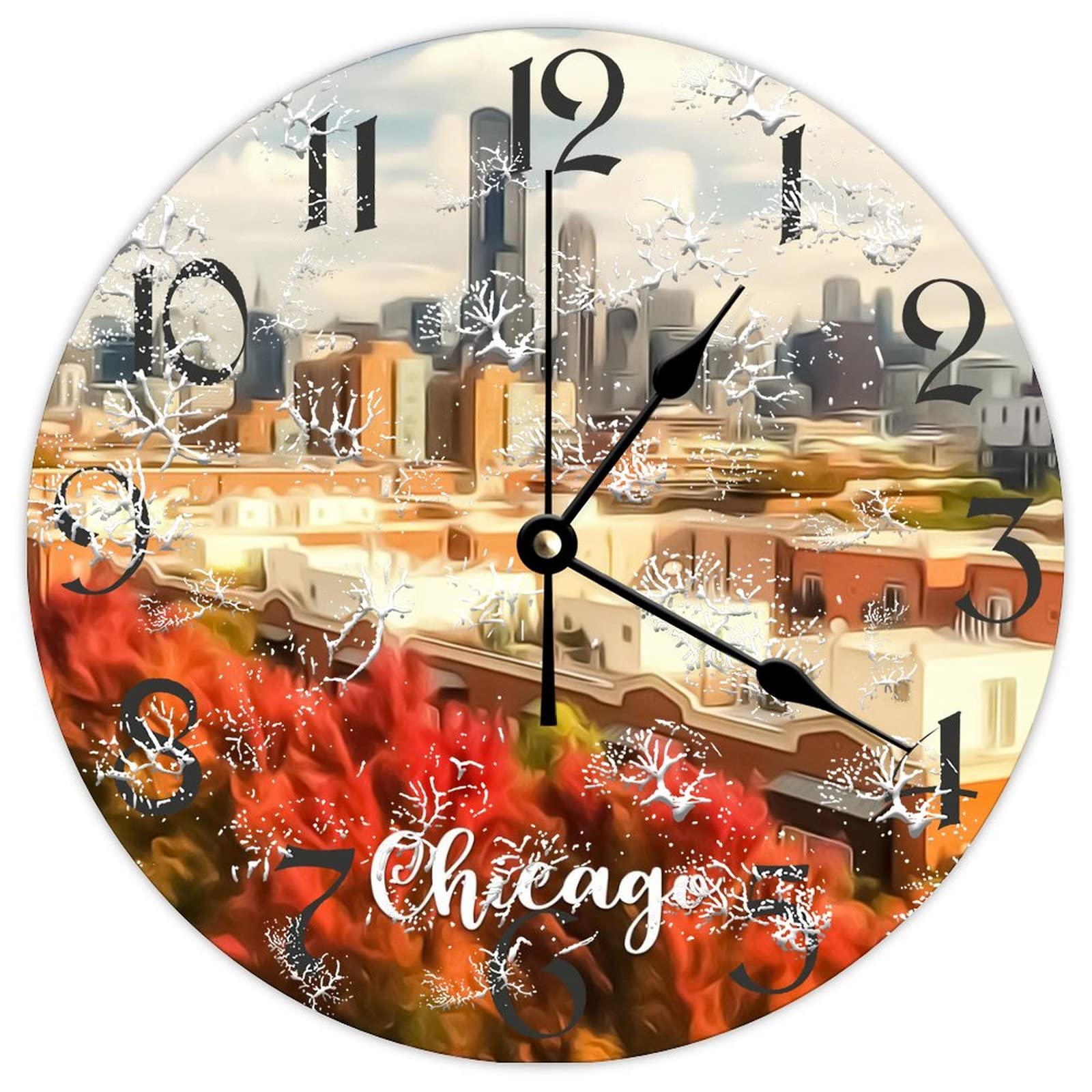 Horloge murale rétro Chicago en bois ronde 38cm grand format à pile