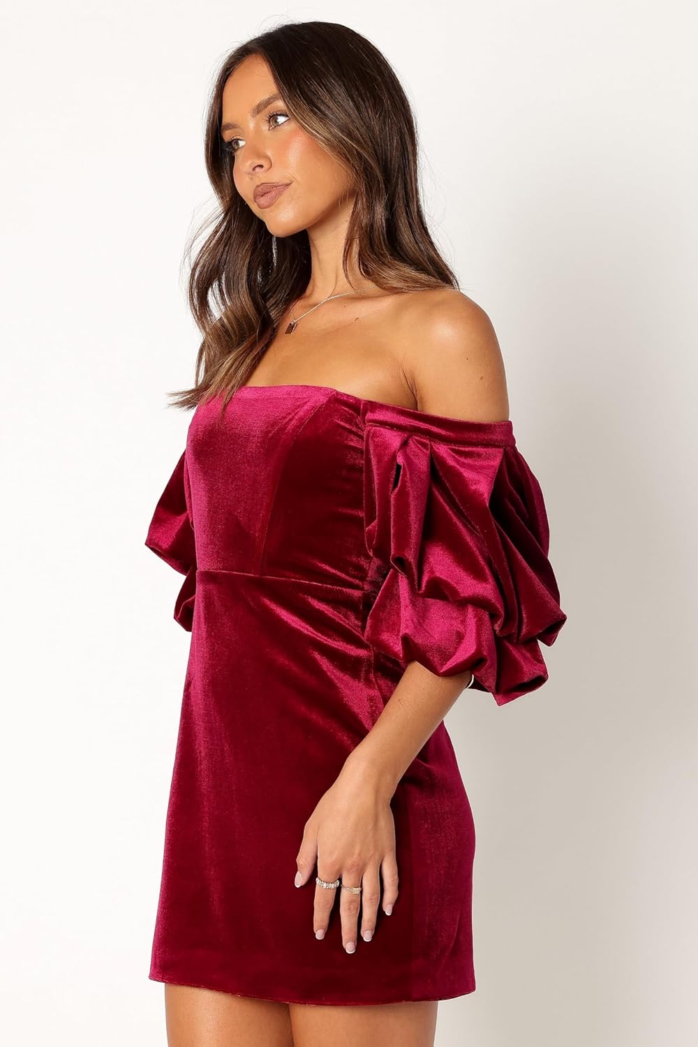 Petal & Pup Womens Dali Off Shoulder Velvet Mini Dress Ruby - Image 6
