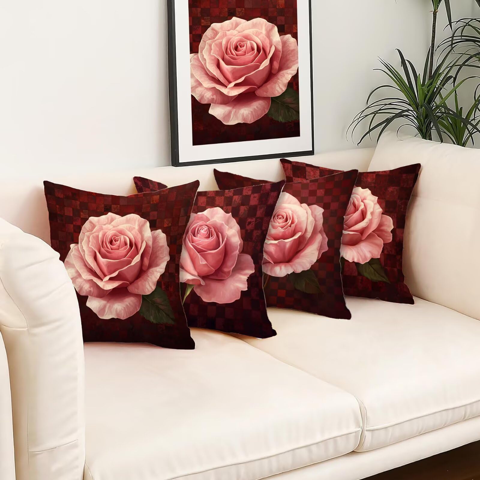 Kissenbezug 55x55 Rot 4er Set Samt Kissenbezüge Rose Zierkissenbezug Kissenhülle Dekorative Weiche Quadratische Dekokissenbezug Sofakissenbezug Couchkissenbezug für Deko Schlafzimmer Wohnzimmer O-73
