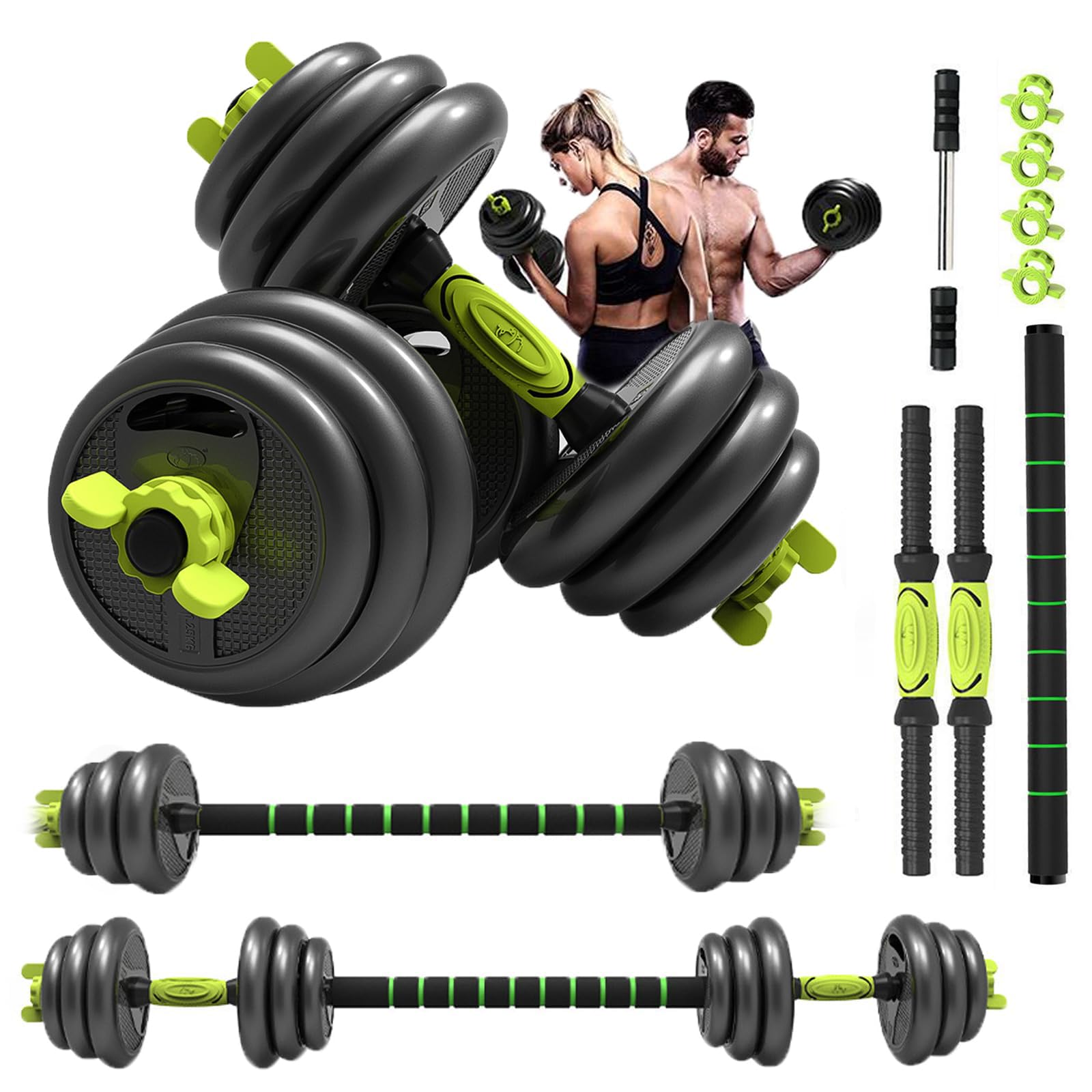 Wemart Dumbbells Barbell Set 30KG With Connecting Rod, 6 in1 Dumbbells Barbell Set with Kettlebells, Adjustable Dumbbells, Adjustable Lifting Training