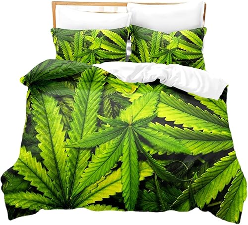 Miniatura 3 de Green Plant Duvet Cover Set Queen Size Double Microfiber Tropical Plant Duvet Cover 3-Piece Leaf Printing Quilt Cover with Zipper Closure Soft Green