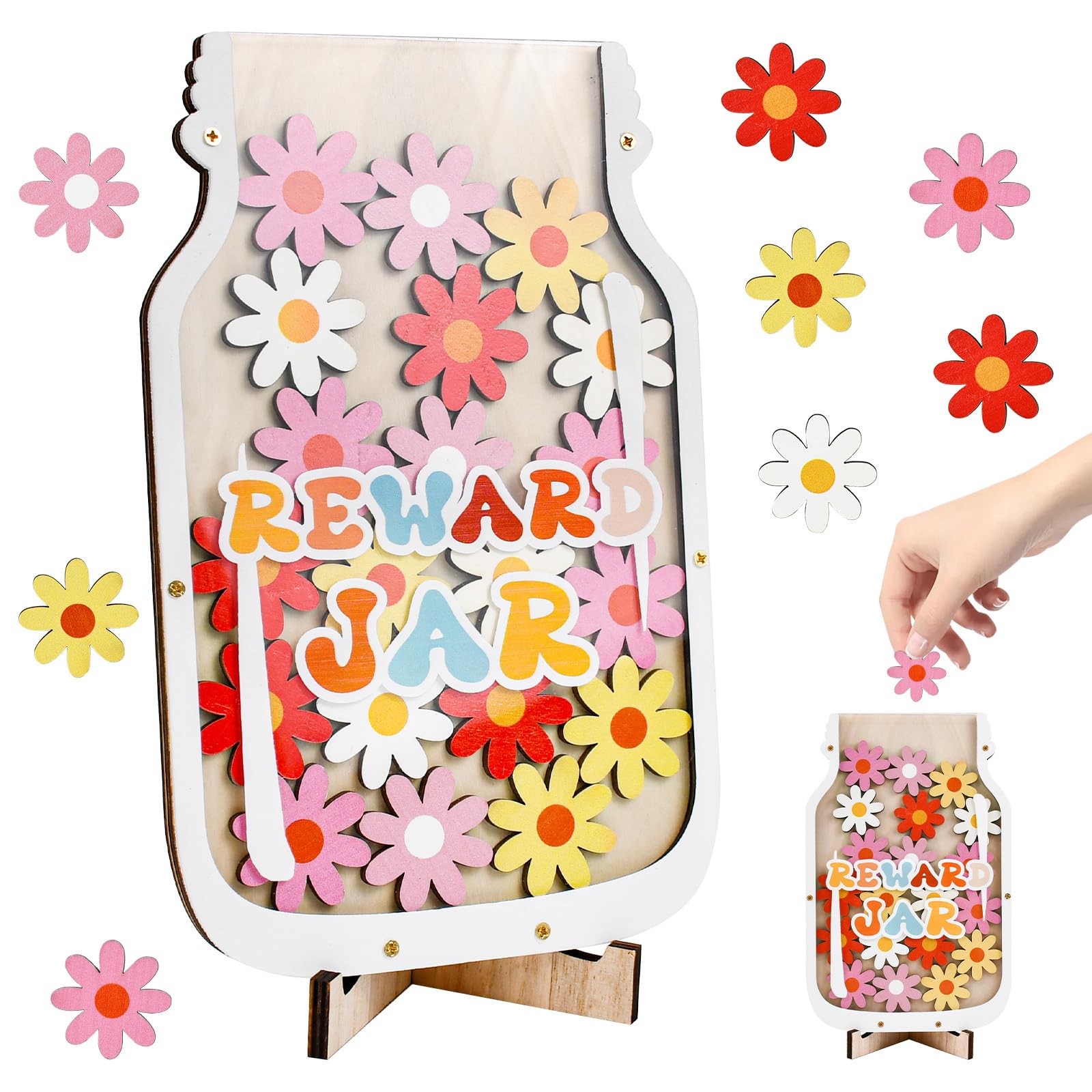 Reward Jar with Colourful Flower Tokens, Kids Reward Chart & Behaviour Tool
