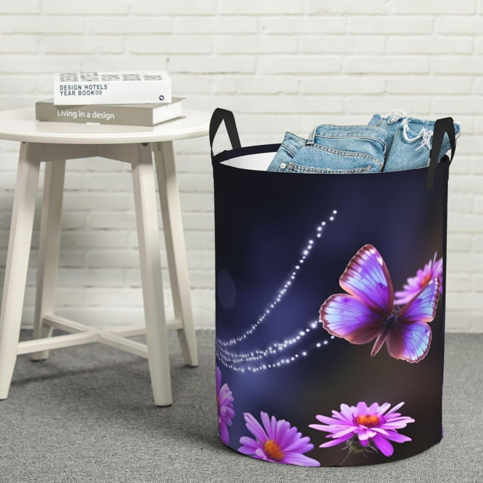 Grand panier à linge autonome pliable violet, sac de rangement jouets et couvertures