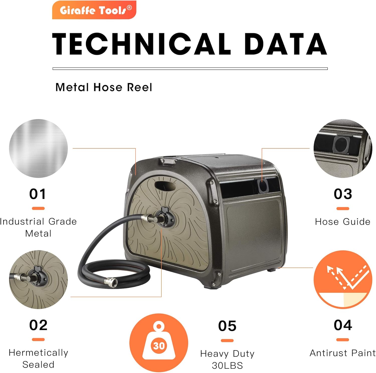 Giraffe Metal Hose Reel Box, Heavy Duty Retractable Garden Hose Reel Hideaway with Crank Handle, 130ft Hose Capacity : Patio, Lawn & Garden