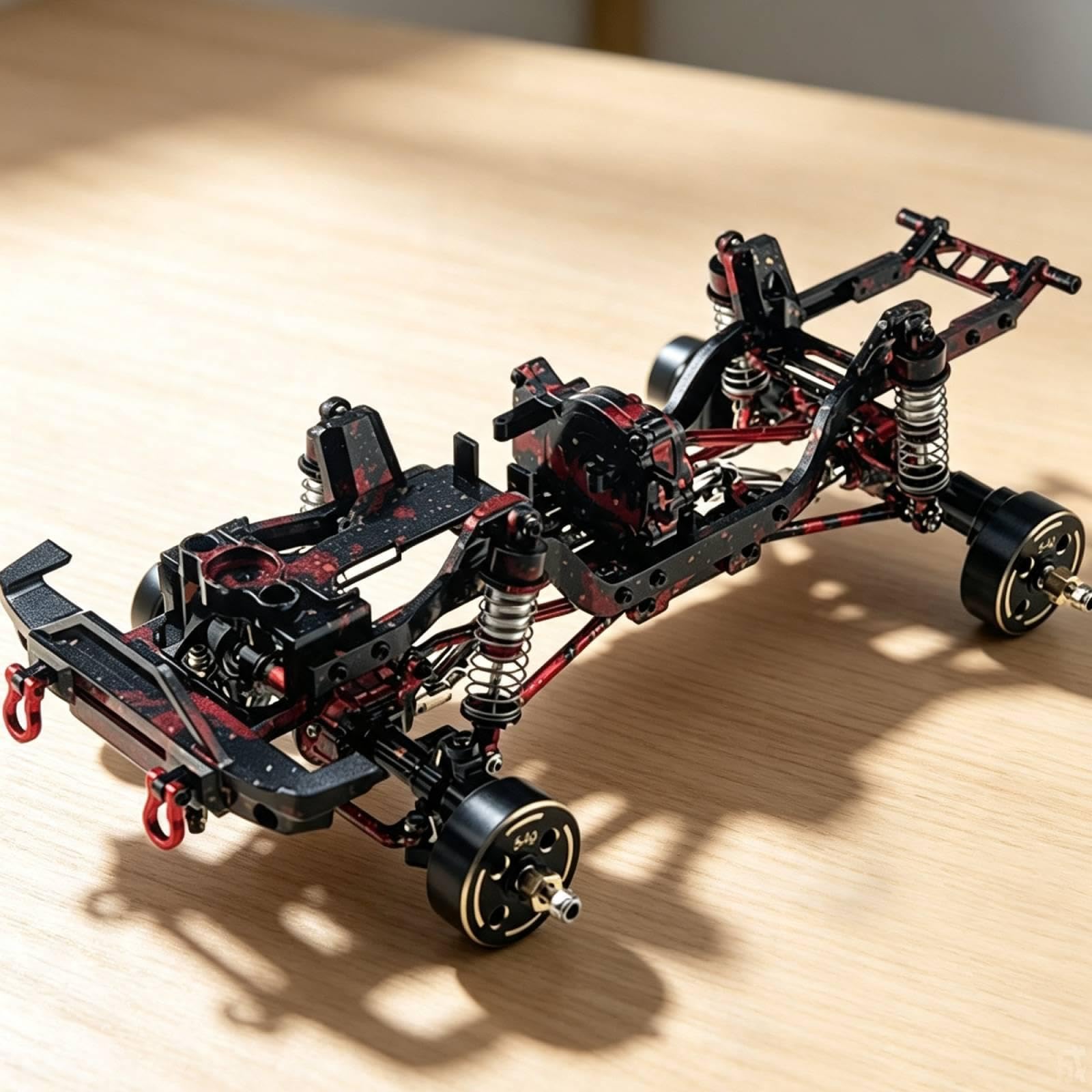 Chasis Metálico para Coche RC 1 18 Bastidor Marco Estructura Mecanizado de Alta Precisión con Layout Modular para Fácil Desmontaje Compatible con, Negro Rojo