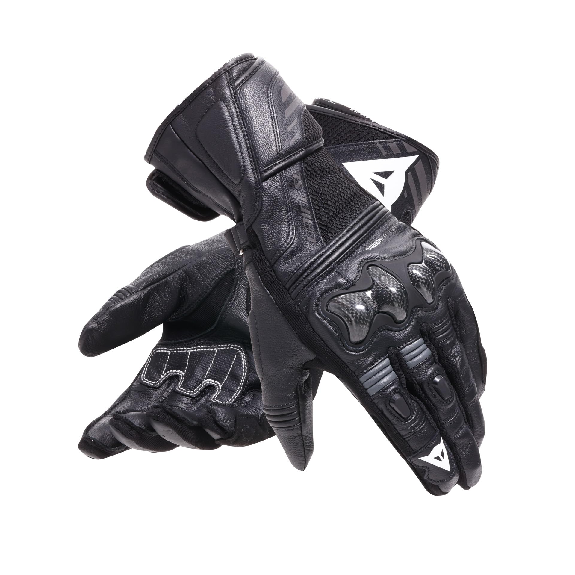 Dainese Reacto Carbon Long Gloves, długie rękawiczki motocyklowe ze skóry, z ochroną kostek z włókna węglowego i wzmocnieniami na palcach, Smart Touch, dla mężczyzn