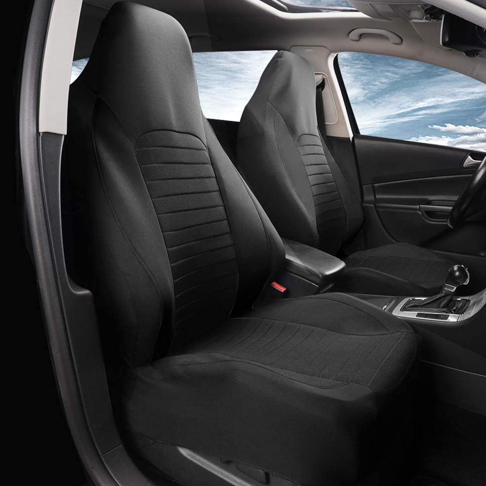 AUTOYOUTH Coprisedili Auto Anteriore Universale per Sedili Auto Schienale Alto Compatibile con Airbag, Nero