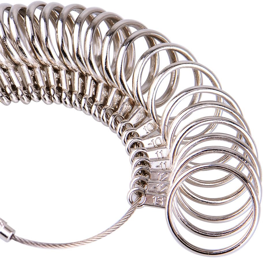 KUUQA Size 1-13 Stainless Iron Ring Sizer Finger Ring Sizing Measuring Tool Ring Sizer Gauge Set 27 Pieces Circle Models with 2 Piece Jewelry Polishing Cloth