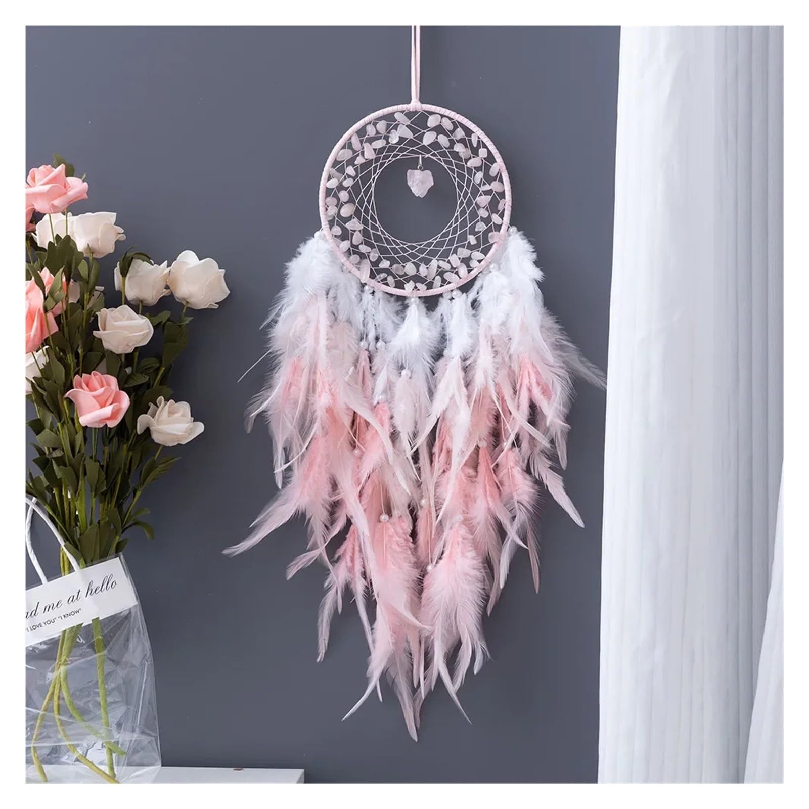 Dream Catcher Dream Catchers Crystal Stone Wall Hangings Home Decor Colorful Feathers Catcher(Color1)