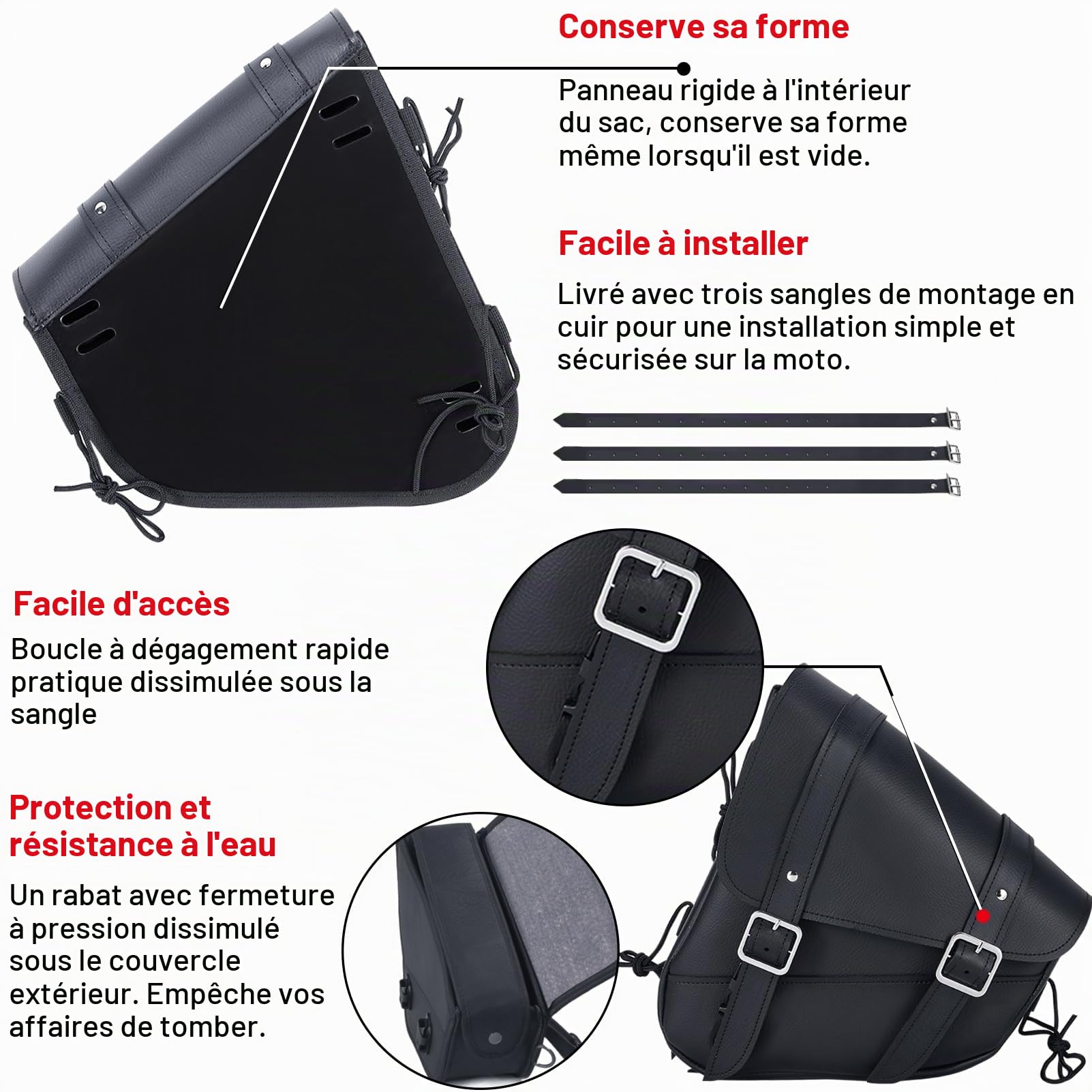 Dream Apparel Sac de Bras oscillant de Moto en Cuir Noir, Sac de Selle de Moto côté Gauche, Sac à Outils adapté pour Les modèles Softail/Bras oscillant triangulé Dyna Low Rider Fat Bob