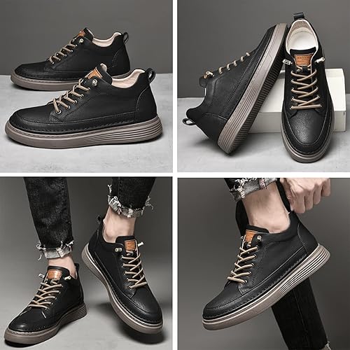 Miniatura 7 de Zapatos Oxford casuales de cuero para hombre, invisible, aumento de altura, antideslizante, suela suave, con cordones, zapatos de vestir a la moda