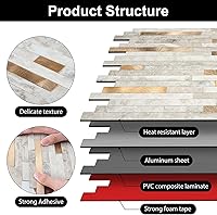 Vista 5 de KASARO - Azulejos de 1 hoja para pelar y pegar para salpicaduras de cocina, mármol beige con rayas doradas antiguas, azulejo autoadhesivo