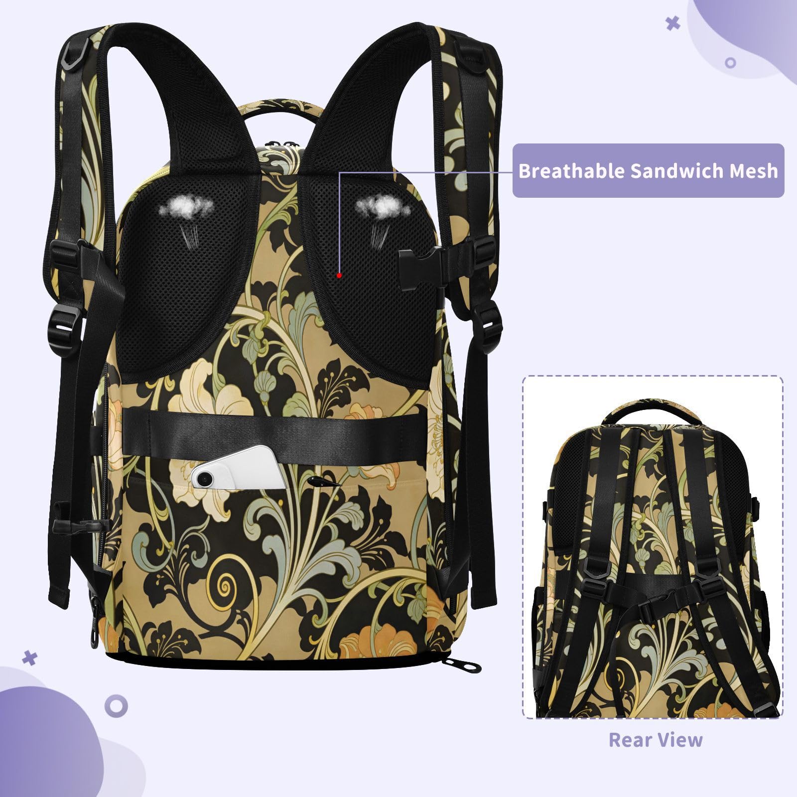 Plecak na laptopa 15-calowy torba na laptopa do samolotów 20 l | Wodoodporna lekka torba retro brązowe liście sztuka 15-calowa torba na laptopa dla kobiet praca mochila para hombre 20L