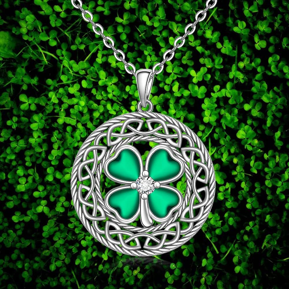 St Patricks Day Accessories Clover Necklace For Women Sterling Silver Shamrock Necklace Celtic Knot Dangle Jewelry Valentine Mothers Day Irish Shamrock Gifts - Image 8