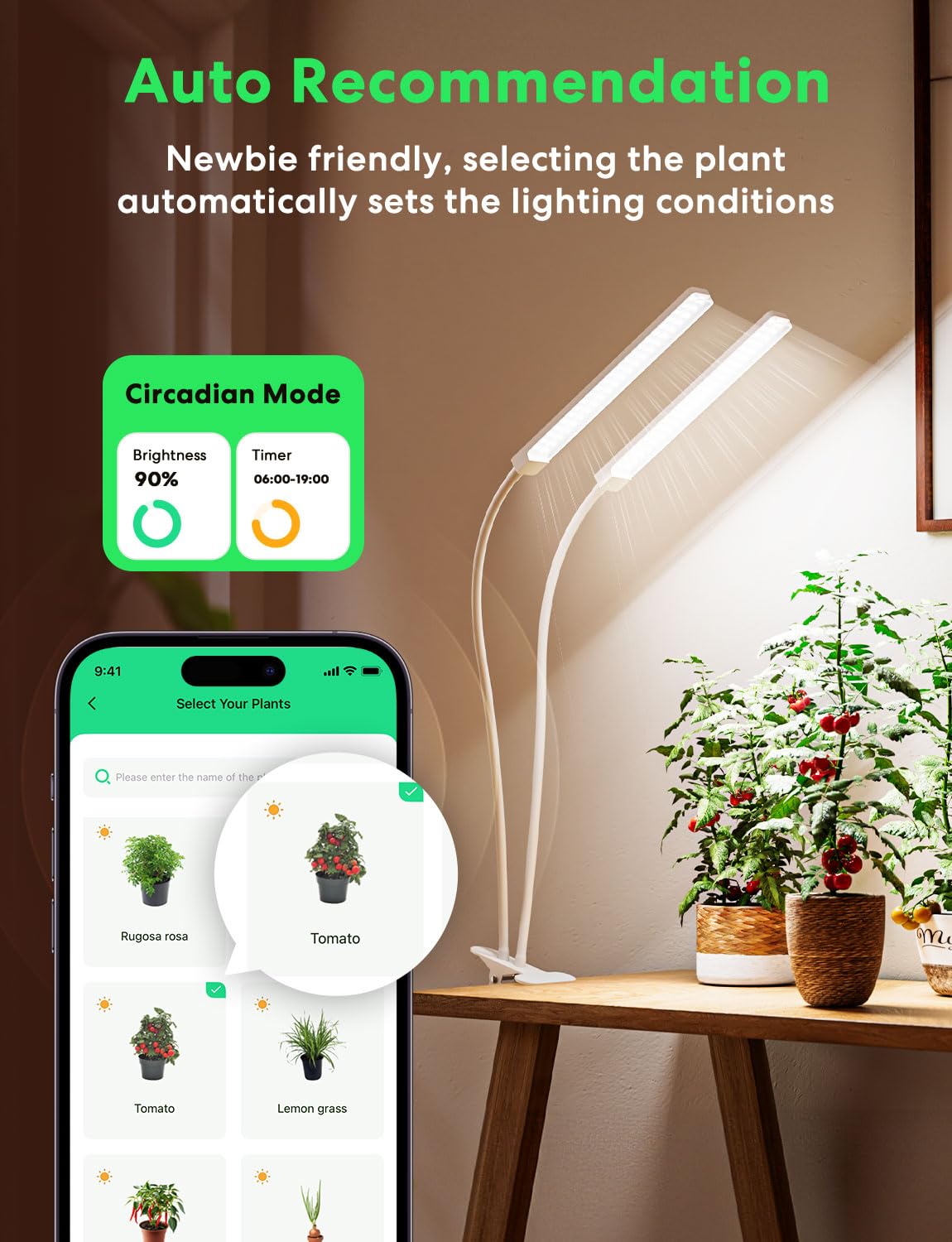 Smart Lampade per Piante a Spettro Completo a LED 2 Teste, a 138 LED da 2500lm con Programmazione, Accesso Remoto, Luce di Crescita Dimmerabile per Piante da Interno, Piante da Appartamento