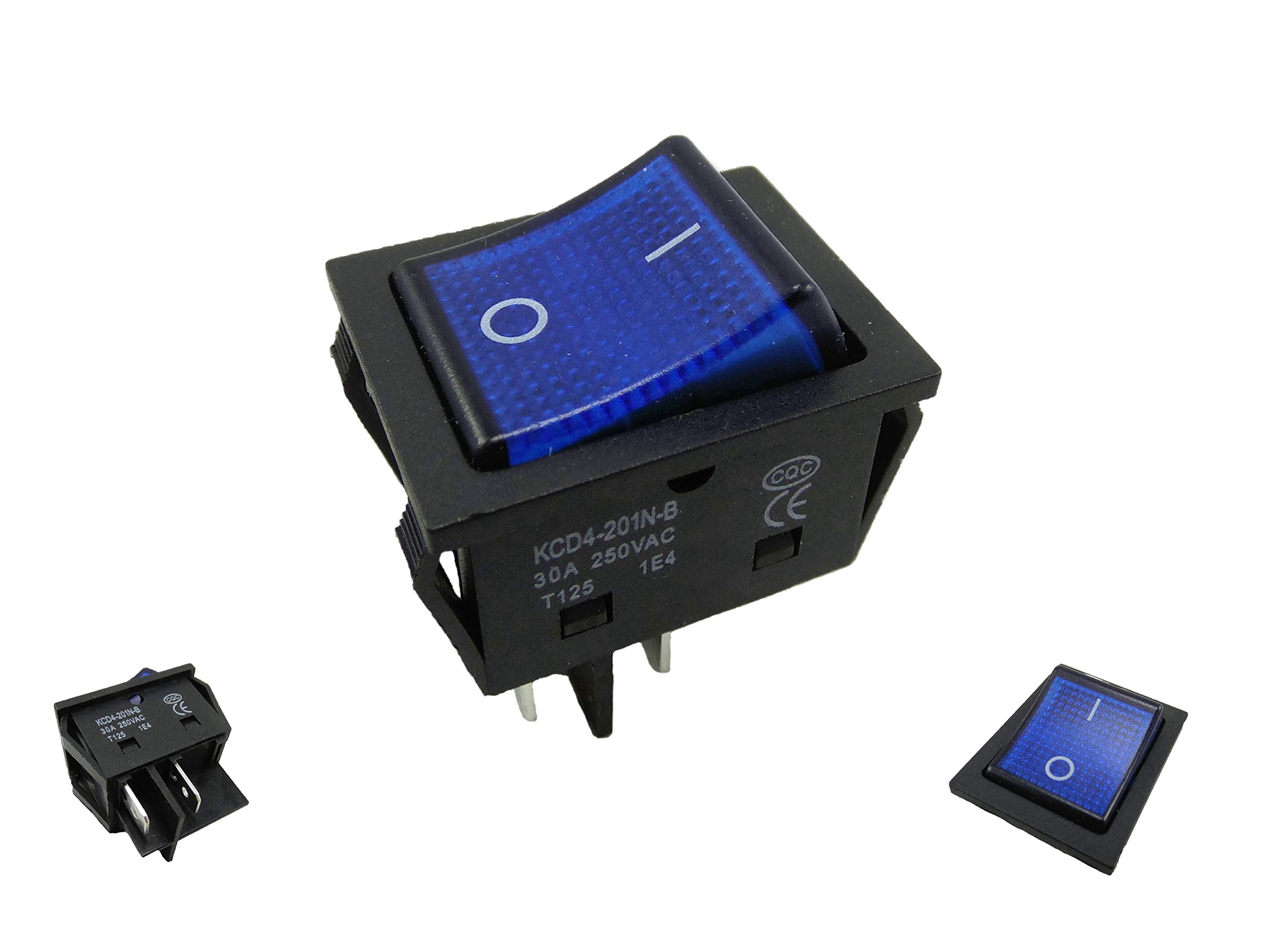 Rocker Switch 2-Pin On/Off 250V 30A Blue Illuminated (1)