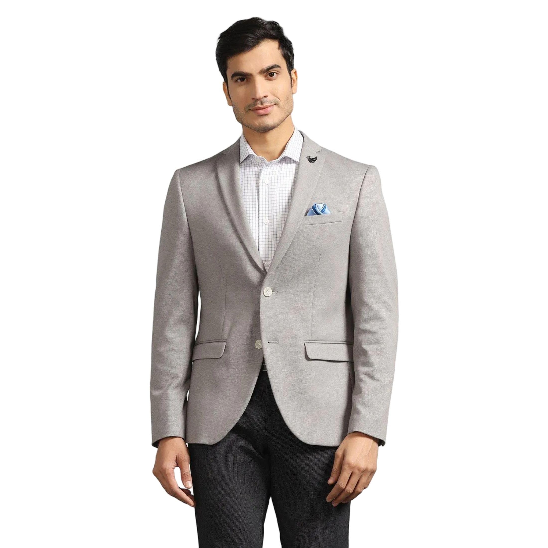 blackberrys Men's Light-Grey Poly-Blend Textured Slim Comfort Blazers-picture-19