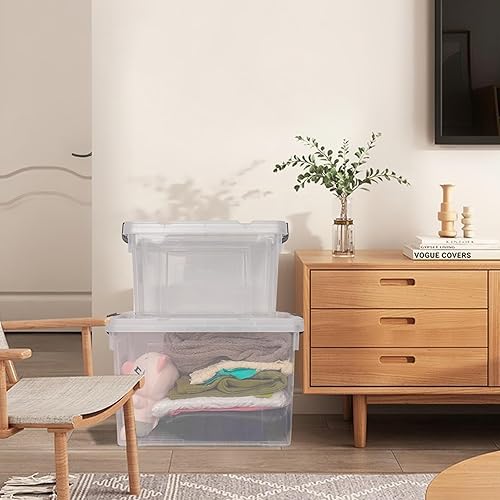 Miniatura 7 de Contenedores de almacenamiento transparentes de 90 cuartos de galón con tapas, contenedores organizadores de plástico apilables resistentes, cierres