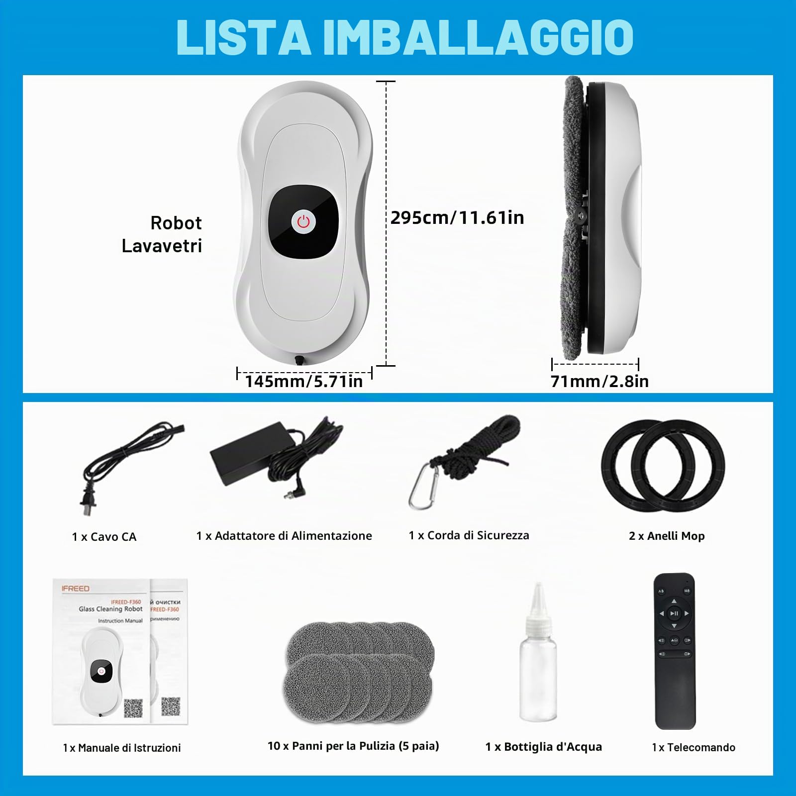 Robot Lavavetri, Lavavetri Elettrico Robot Lavavetri Finestre con Doppi Spruzzo Automatico Robot Pulisci Vetri Lavavetri Automatico con Telecomandato per Superficie Lisce, 3 Modalità di Pulizia