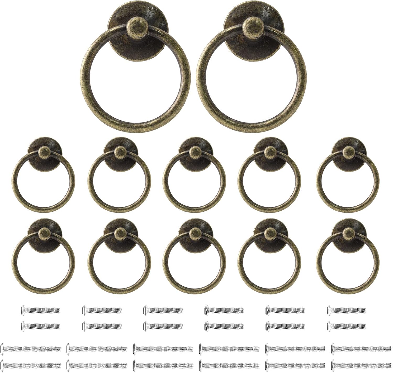 Jiozermi 12 Pcs Ring Drawer Cabinet Pulls, Durable Dresser Handles for Cabinets and Drawers, Zinc Alloy Drawer Knobs for Cabinet Drawer Cupboard Wardrobe, 1.8” OD, Bronze