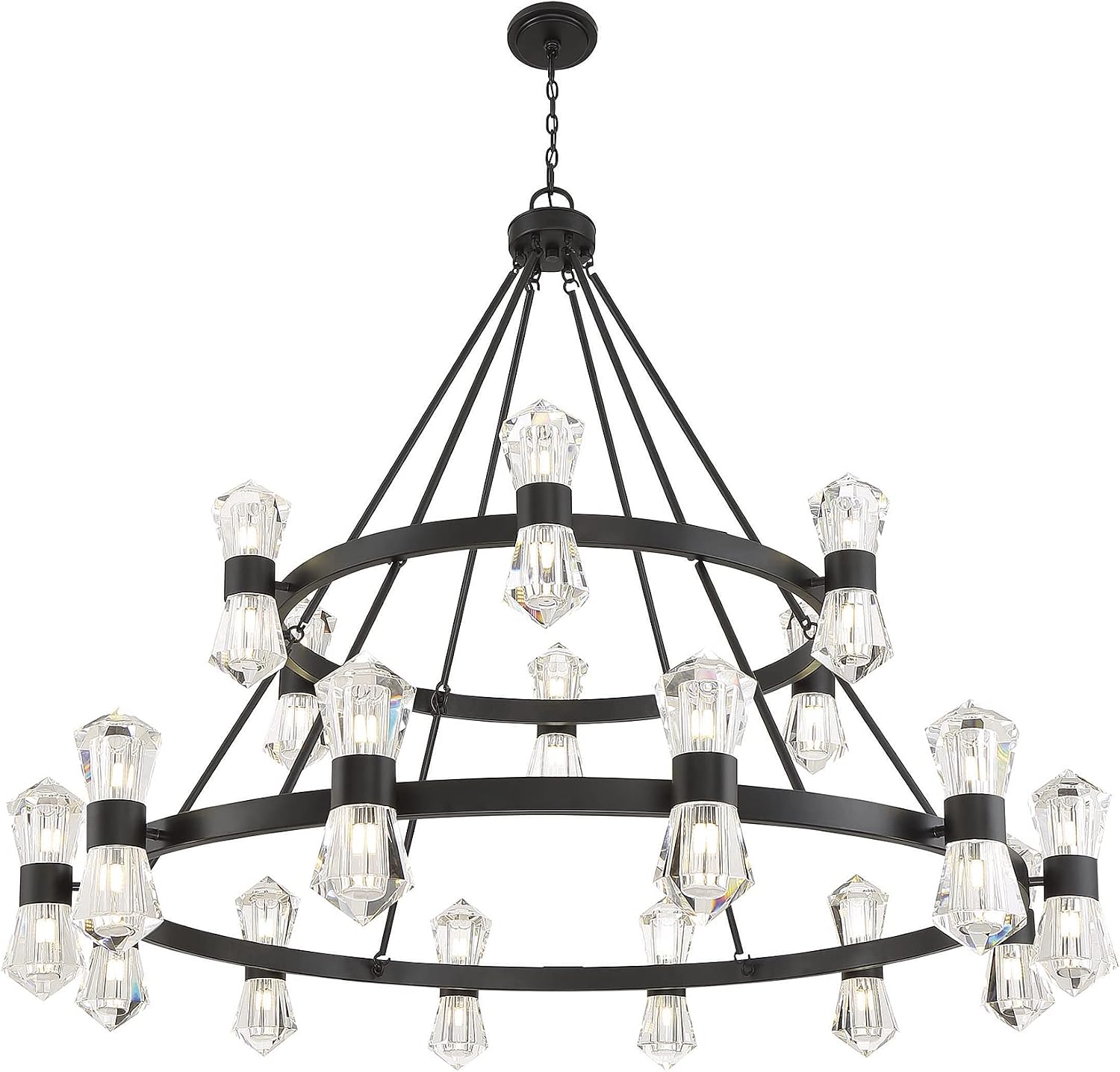 Savoy House 1-1938-36-89 Dryden Vintage Modern Large 2-Tiers Round Crystal Chandelier, LED 36-Light 144 Total Watts, 52" H x 60" W, Matte Black