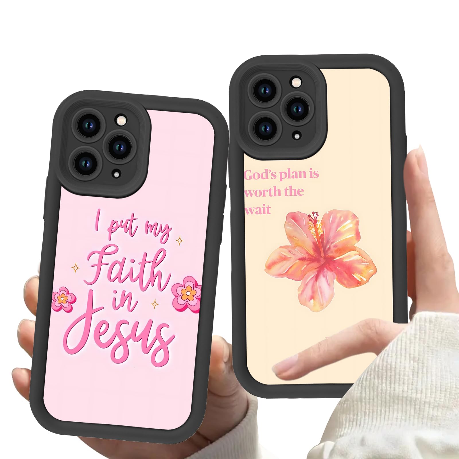 Zrutru 2 Pack Jesus Floral Christian Phone Cases for iPhone 15 Pro Max Case God's Plan is Worth The Wait Cover Soft Silicone Shockproof Protection