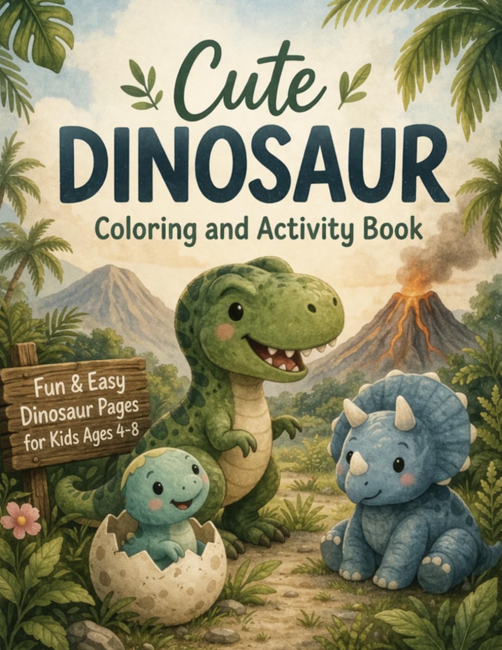 Cute Dinosaur Coloring & Activity Book for Kids Ages 4–8: Fun & Easy Dinosaur Coloring Pages, Mazes, Puzzles, Dot-to-Dot, and Dino Games