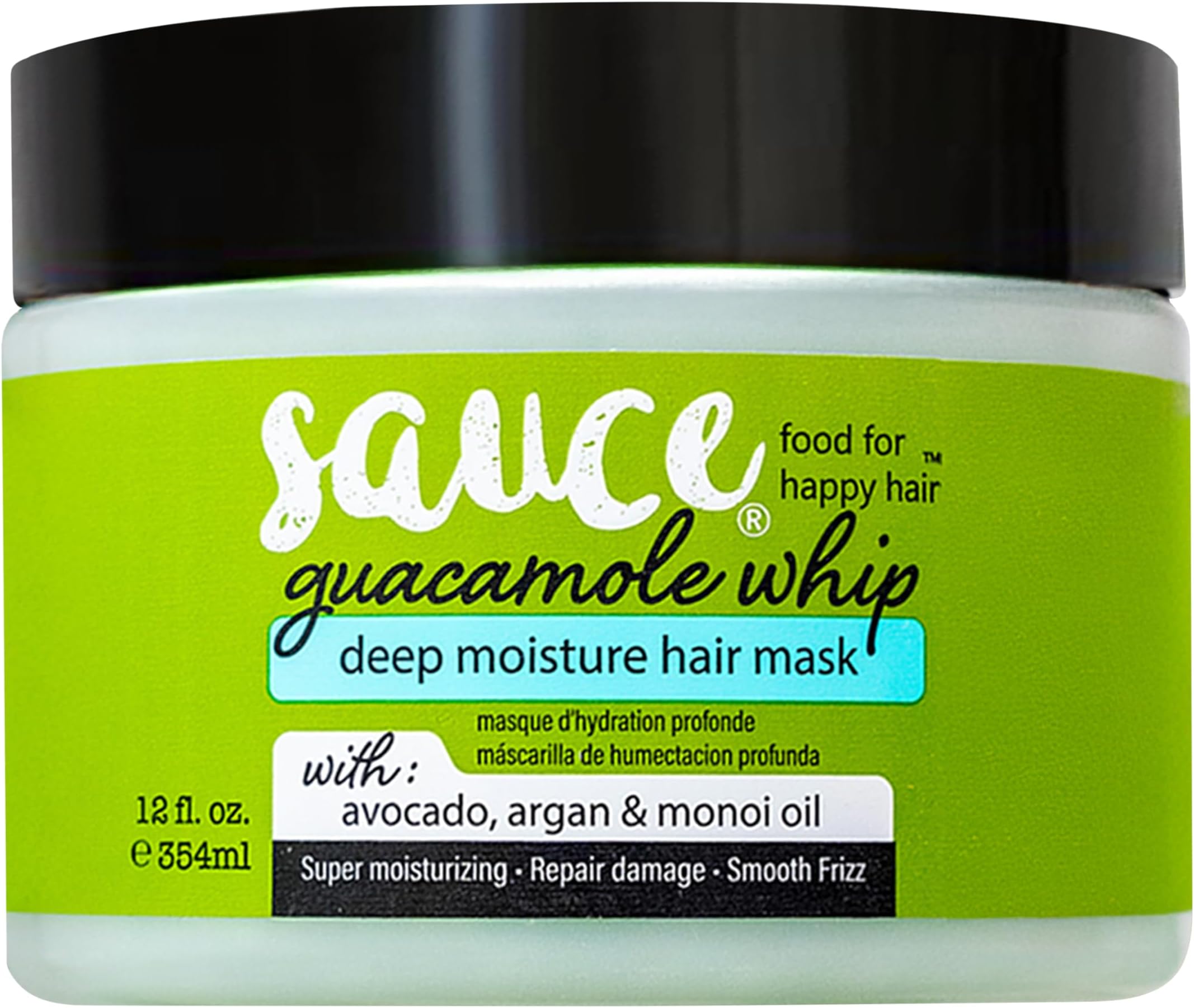 SAUCE BEAUTY Guacamole Whip Hair Mask - Deep Conditioning Hair Mask for All Hair Types w/Avocado, Honey & Argan Oil - 12 Fl Oz Hair Mask for Dry, Damaged & Frizzy Hair (Guacamole)