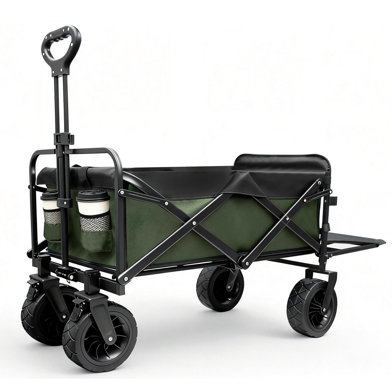 Chariot pliable SANYCASA JBW-K03 vert avec rabat arrière et grandes roues