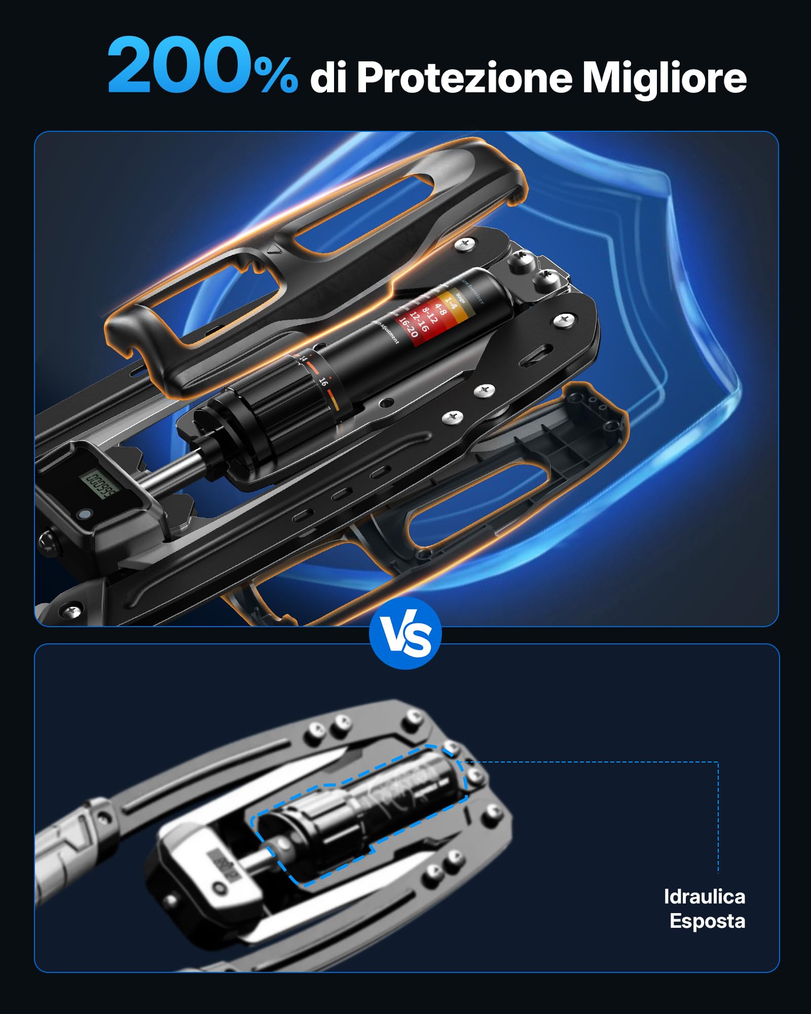 MERACH Attrezzo per Braccia con Contatore Ripetizioni, Resistenza Regolabile 10-200 kg - Attrezzo Idraulico per Allenamento a Casa, per Bicipiti, Tricipiti, Petto, Spalle, con Clip di Sicurezza,Grigio