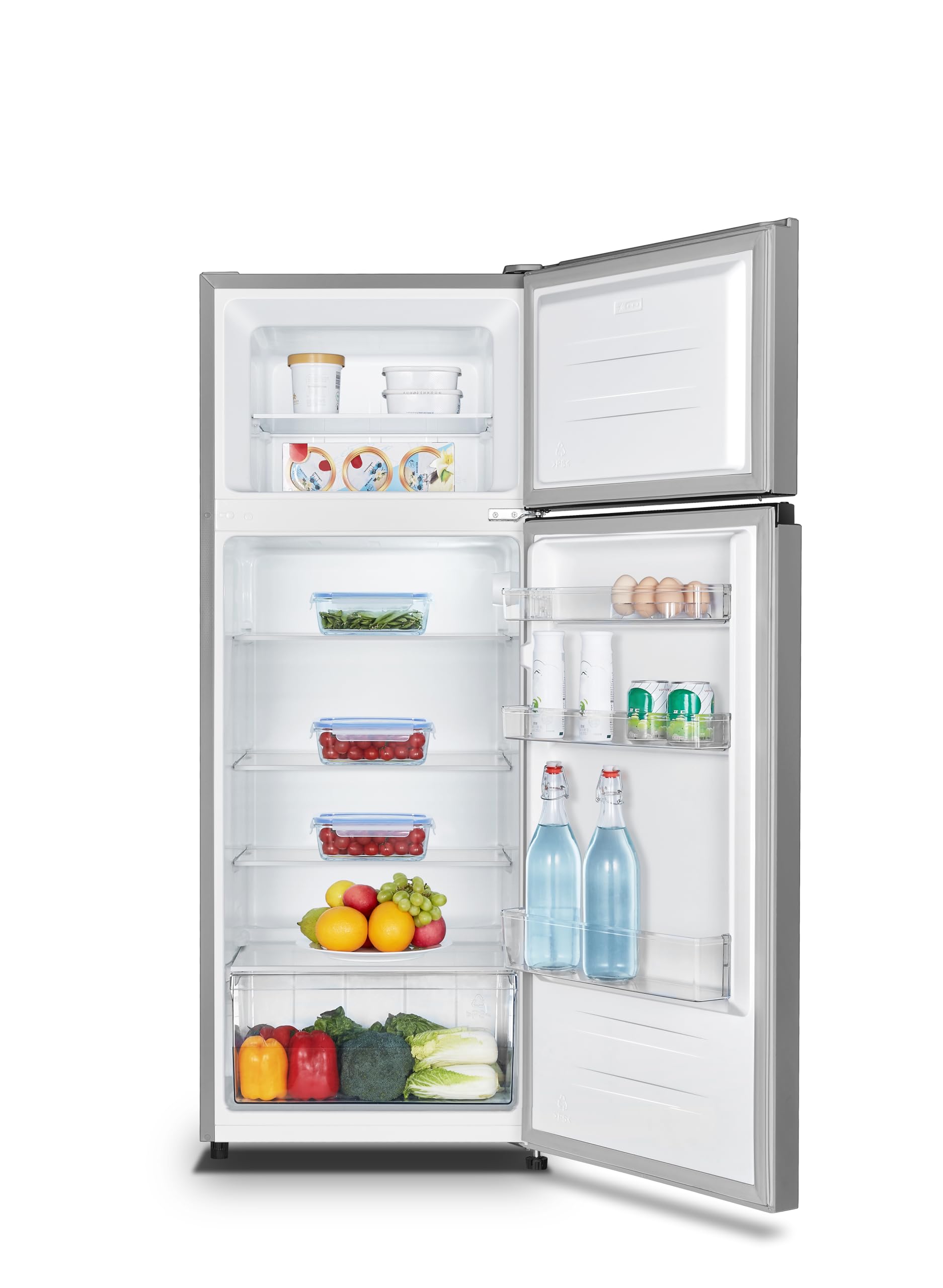 Gorenje RF414EPS4 Doppeltürkühlschrank mit Gefrierteil oben, 165 Liter Kühleil, 41 Liter Gefrierteil, LED Innenbeleuchtung, Energieeffizienzklasse E, 143,6cm x 55cm, Edelstahl-Look