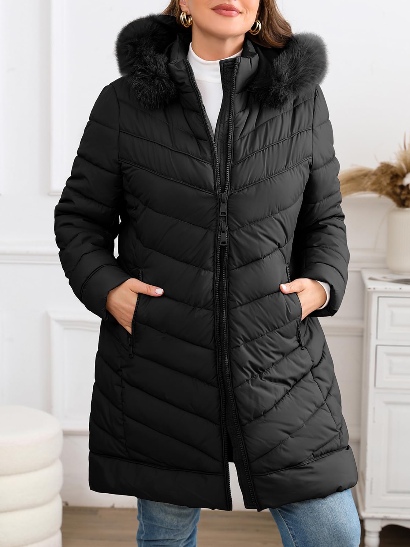 Geschallino Piumini da donna taglie forti Abbigliamento invernale trapuntato Cappotto con cappuccio e tasche
