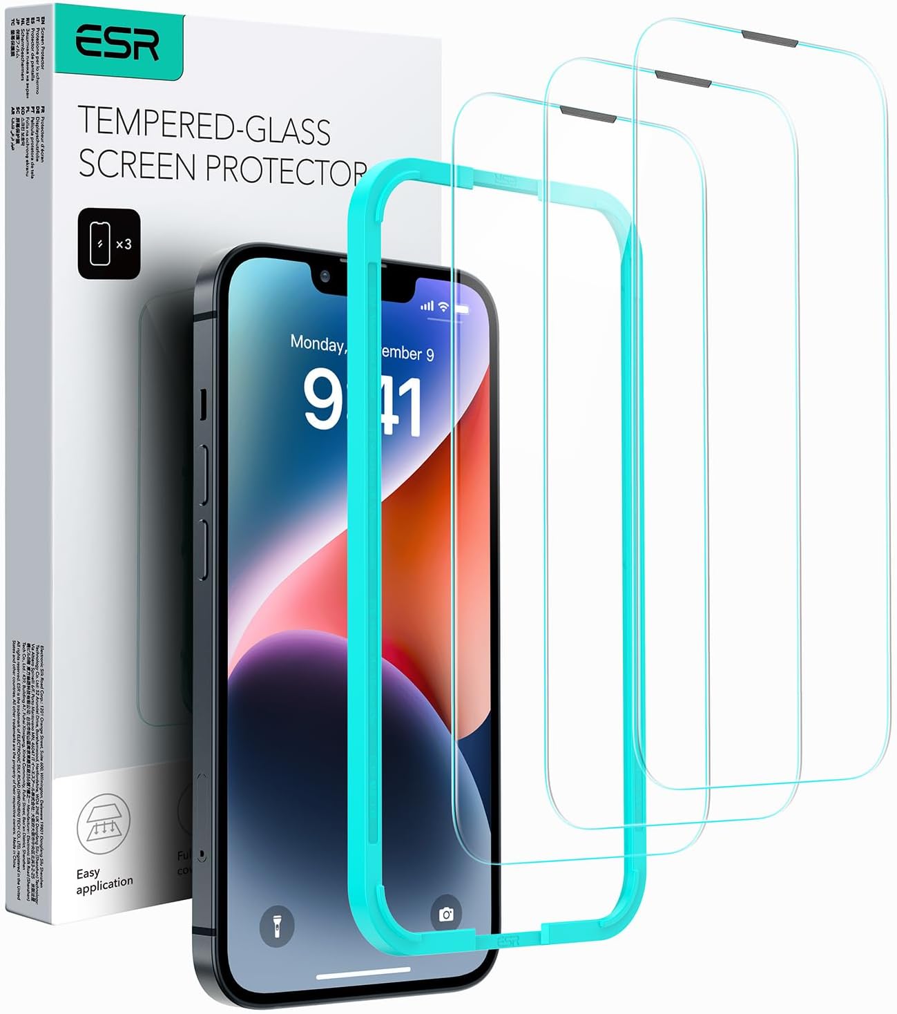 【米軍規格の保護】ESR iPhone13ProMax ガラスフィルム iPhone 14 Plus 用 ガラスフィルム 画面保護 取り付け簡単 取り付けフレーム付き 頑丈 傷防止 スピーカーシールド 3枚入り 6.7インチ