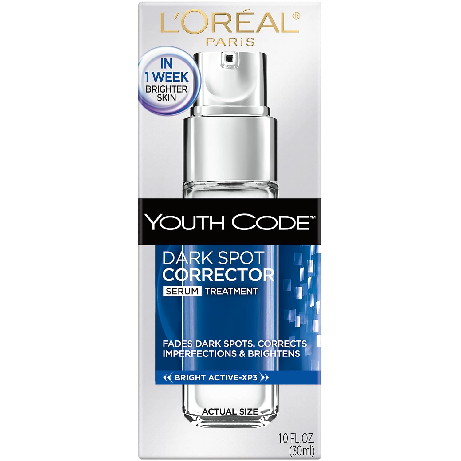 Dark Spot Corrector Face Serum for Even Skin Tone by L’Oreal Paris, Youth Code Anti-Aging Serum, Non-greasy, 1.0 oz