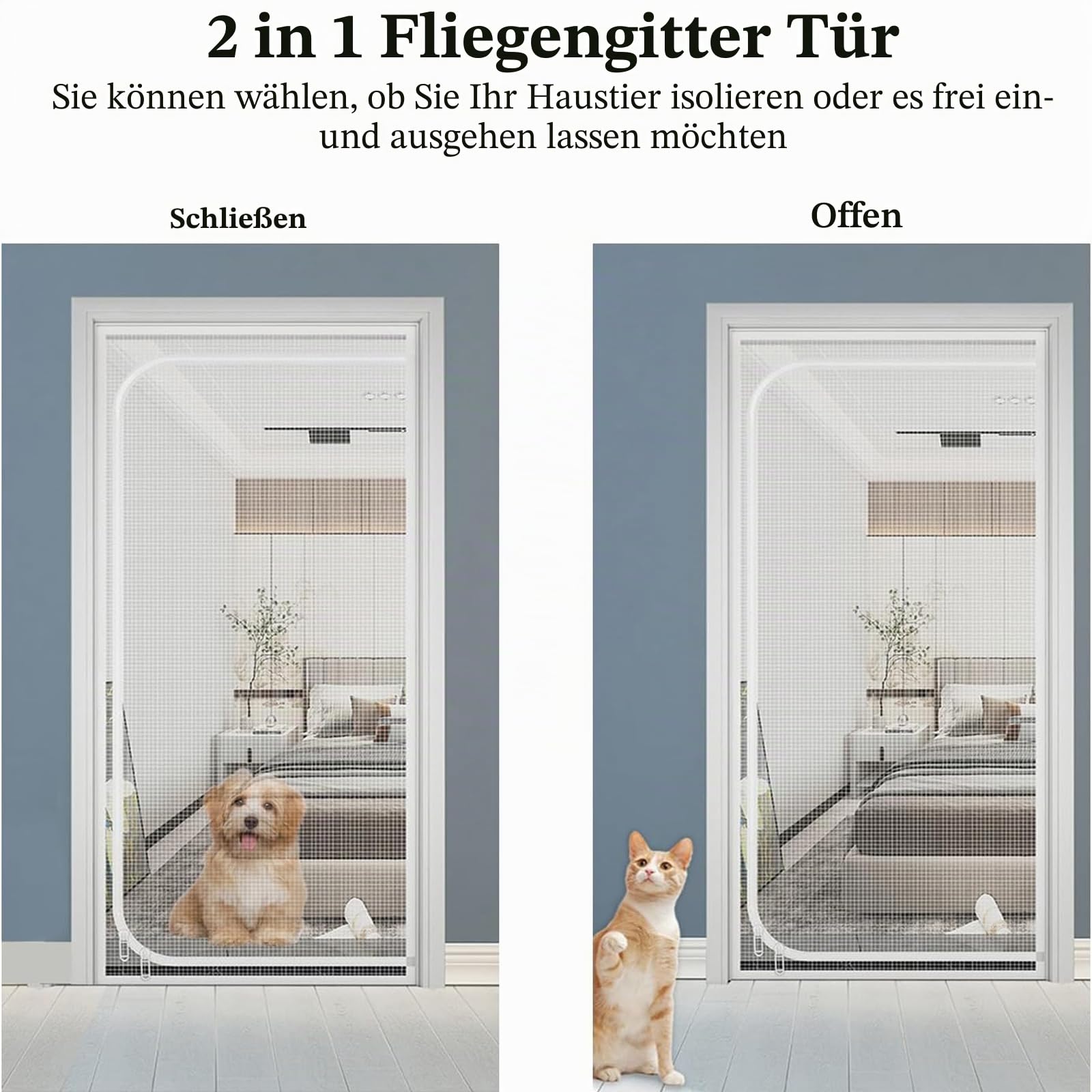 Katzengittertür, iFCOW Kratzfeste Gittertür für Katzen mit Reißverschluss Verhindert, DASS Welpen Katzen aus der Schlafzimmerküche zu Hause Laufen