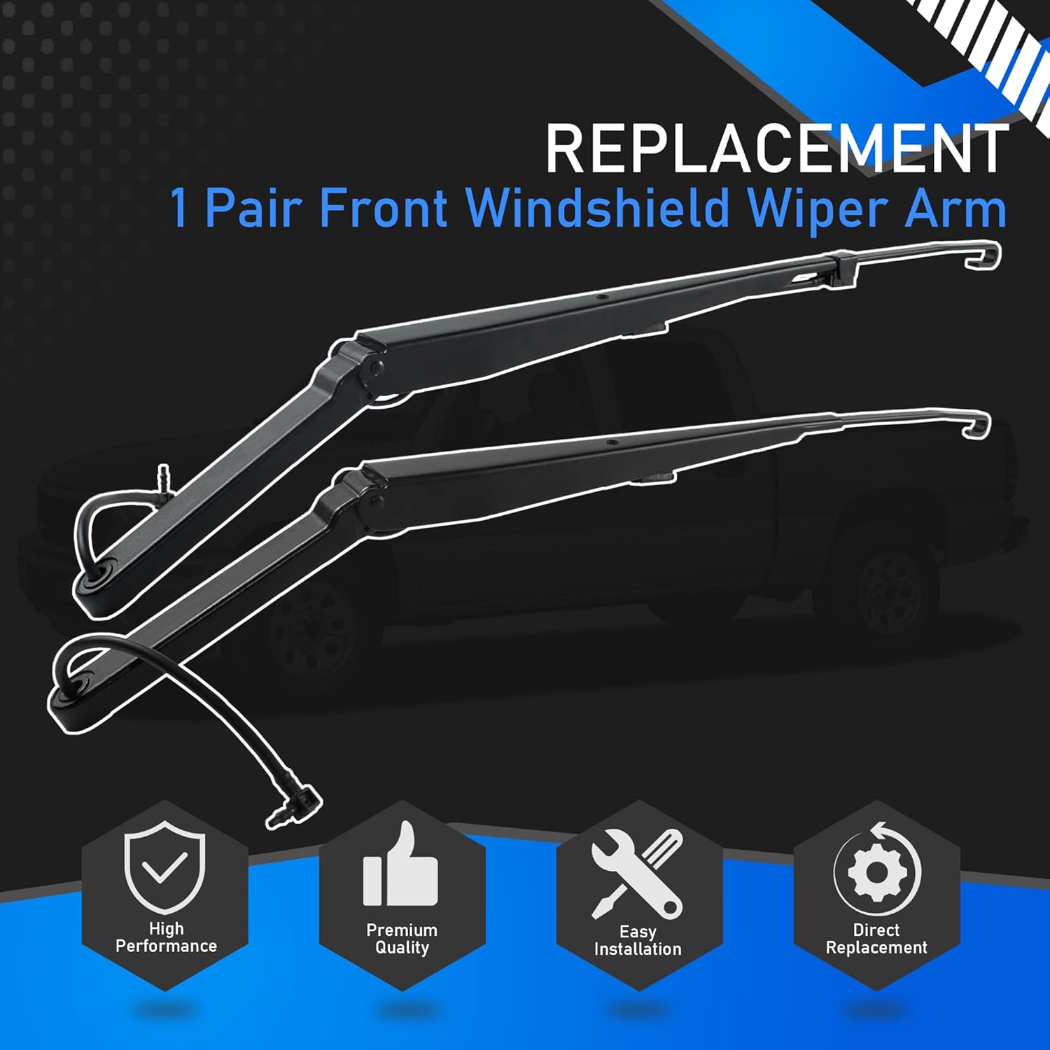 42694 42547 1 Pair Front Windshield Wiper Arm Compatible With 2002-2007 Cadillac Escalade ESV Chevrolet Silverado 1500 2500 3500 Tahoe GMC Sierra 1500 2500 3500 Yukon Replaces 15829647