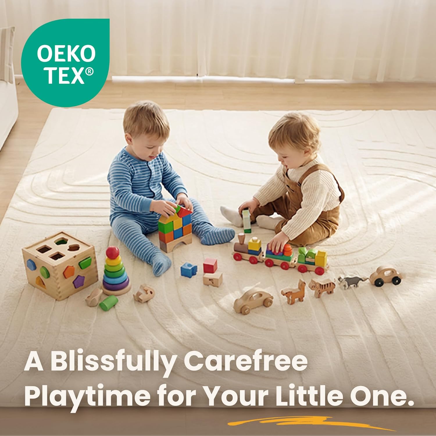 1.3" Extra Thick Fluffy Baby Play Mat for Floor,6'×9'Large Padded Kids Rug with Ultra Soft 3D Carved Faux Rabbit Fur,Non-Slip Carpet Nursery Rug Area Rug for Playroom Living Room(Cream)